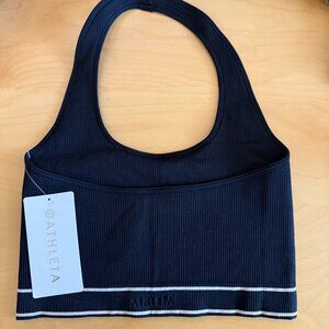 NWT Athleta Recharge Rib Seamless Halter, Size Small, Black/ Bone White